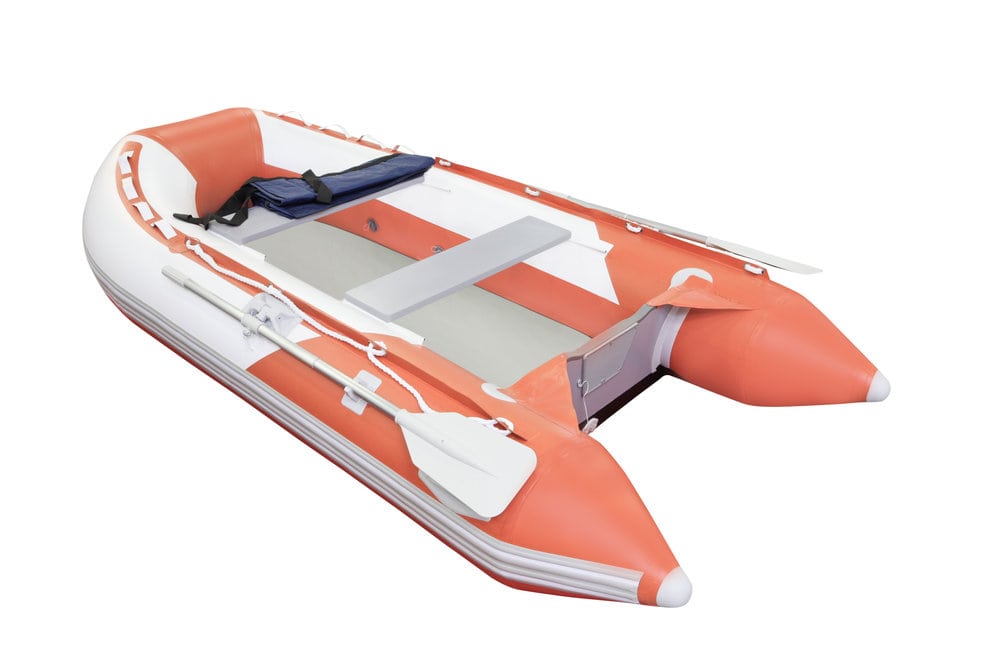 a red orange inflatable boat