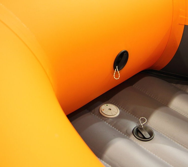 Modern orange Inflatable PVC boat using Halkey Roberts Valves