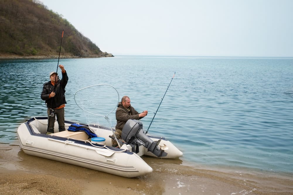 Fishermen on the sea in a fishing boat