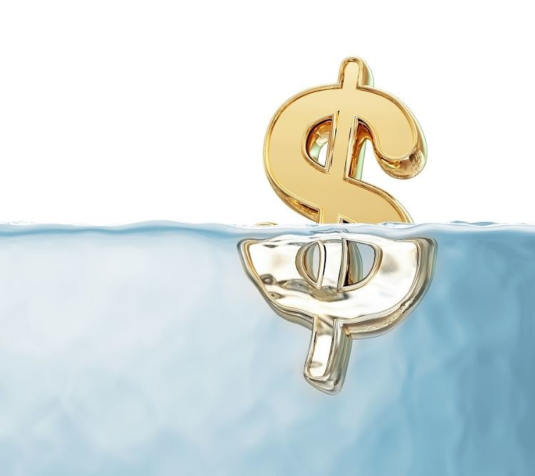 golden dollar sign in water