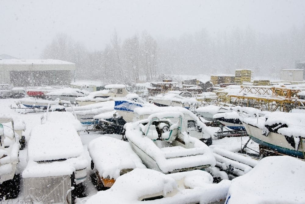 Inflatable boats under the snow