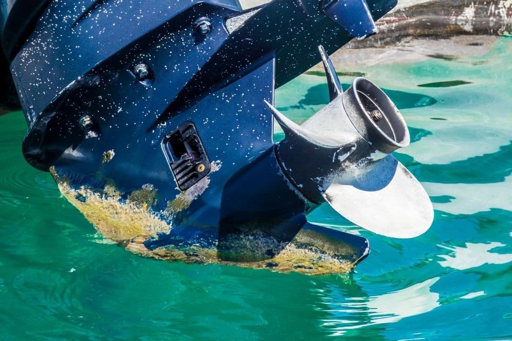 damaged engine of inflatable boat