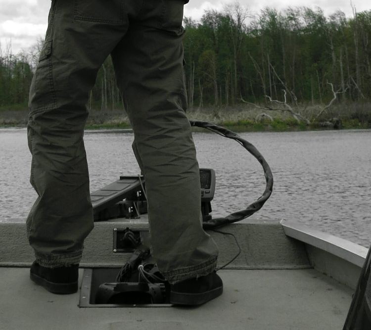 a high end trolling motor on a fishing boat