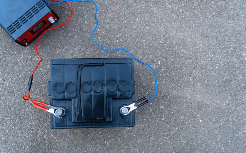 boat battery is well connected with a charger