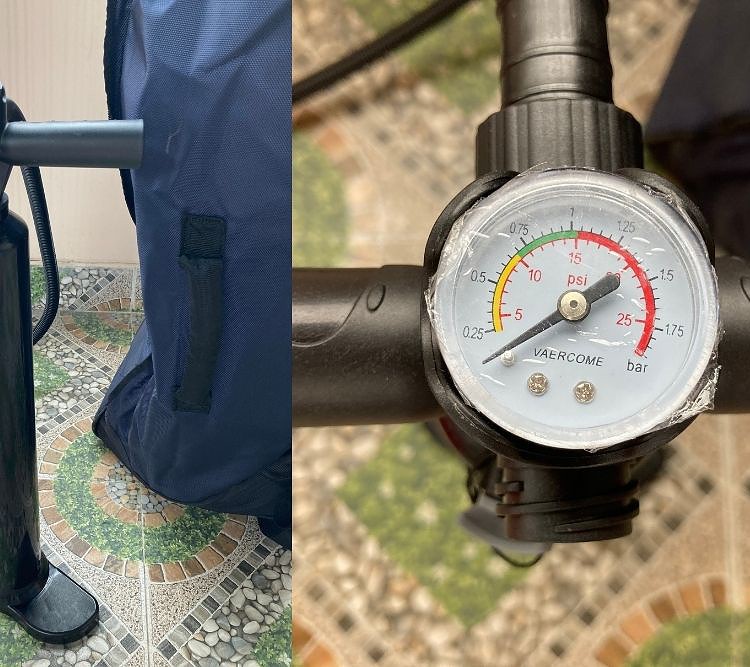 The hand pump and built-in pressure gauge