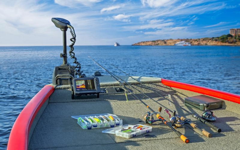 boat with trolling motor and sonar fish finder