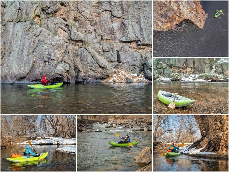 an inflatable kayak in whitewater