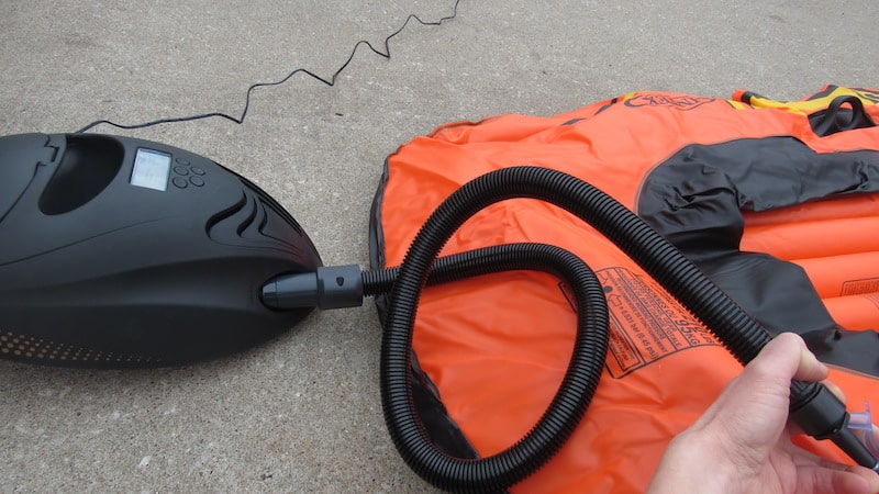 OutdoorMaster Whale pump in use with an inflatable boat