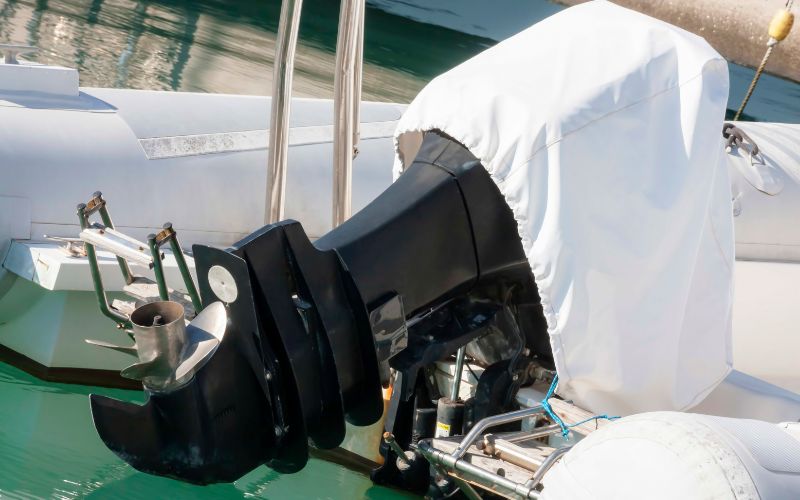 an outboard motor is stowed up when not used