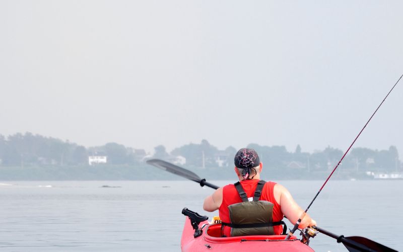 rod holder is attached on the lelf side of an inflatable kayak