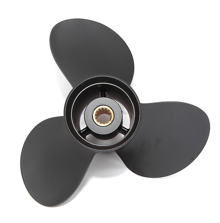 black painted aluminum three-bladed boat propeller